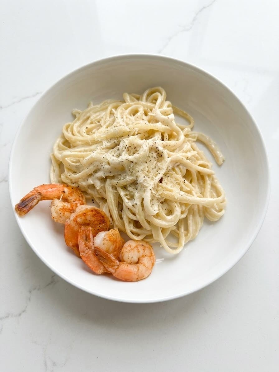 Fettuccine Alfredo with Seared Shrimp