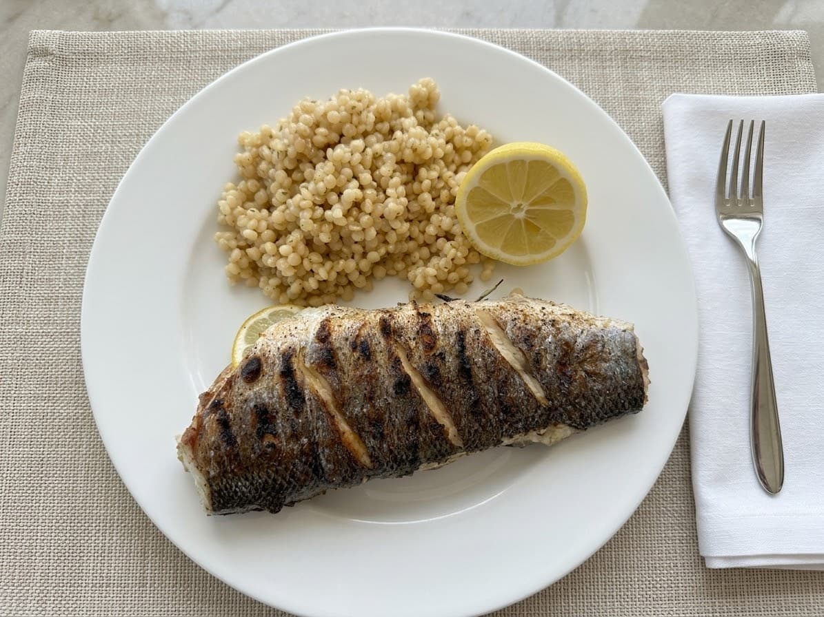 Grilled Branzino with Herbed Pearl Couscous